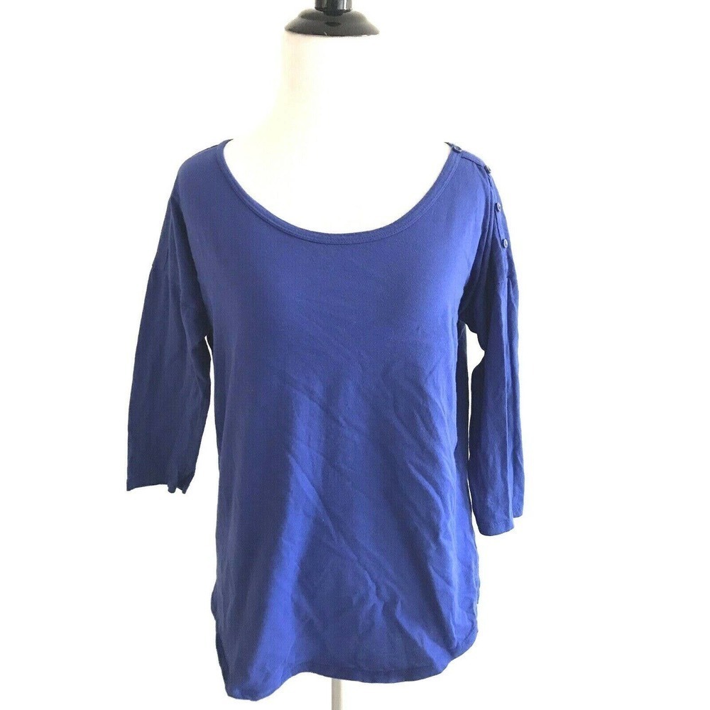 Gap | Basic Cotton Shirt Size S Blue Scoop Neck Button Shoulder Sleeves Stretch